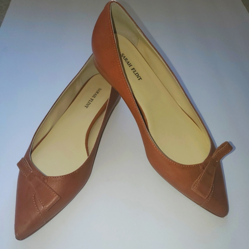 Sarah Flint Natalie Italian handmade cognac leather flats sz 38